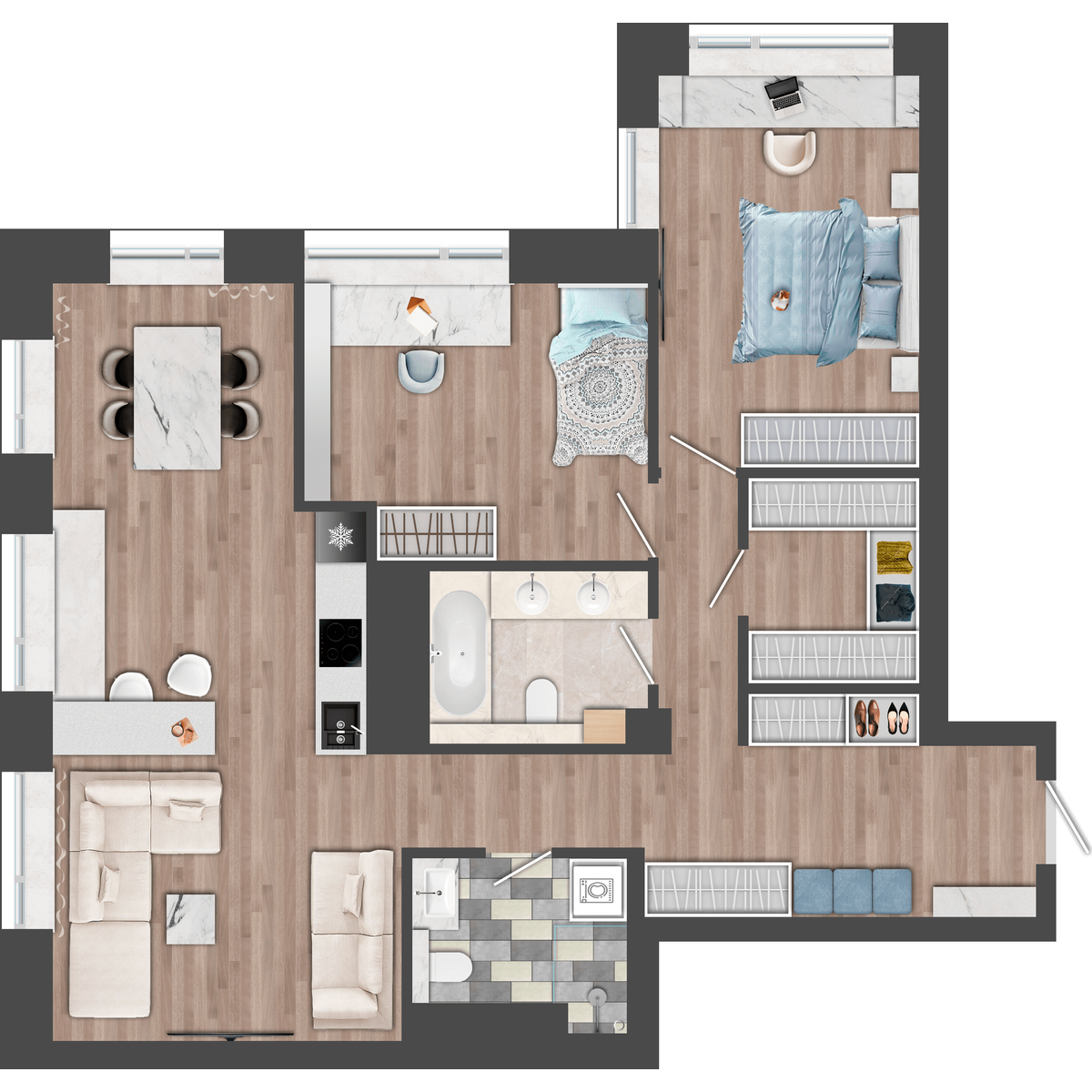 3-комнатная, 90.2 м², № 271 в Сады Маковского