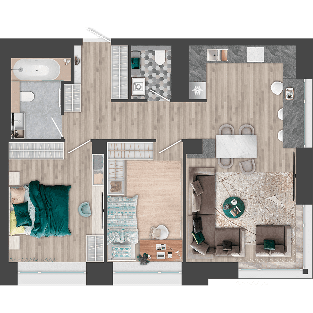 2-комнатная, 71 м², № 306 в Сады Маковского