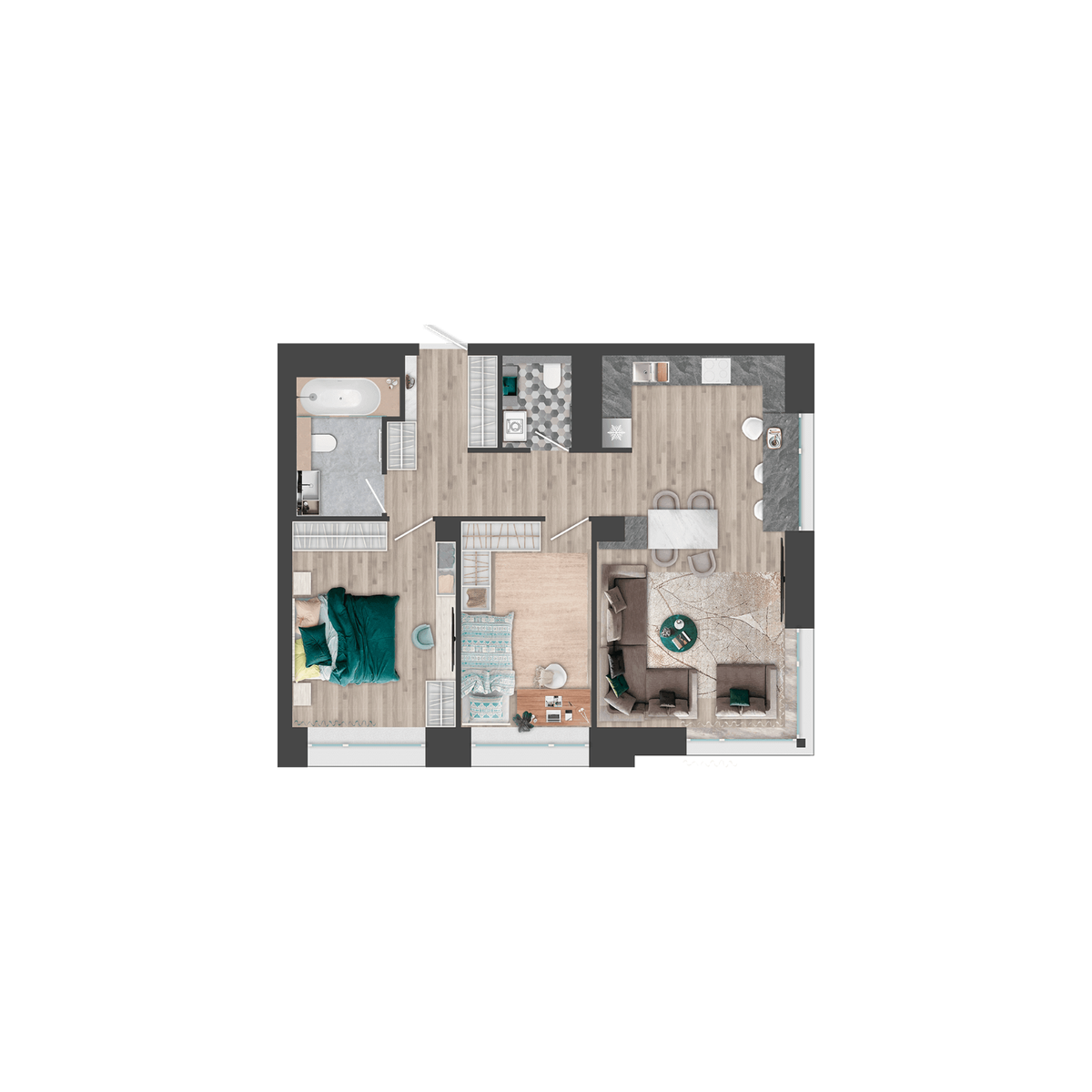 2-комнатная, 71 м², № 326 в Сады Маковского