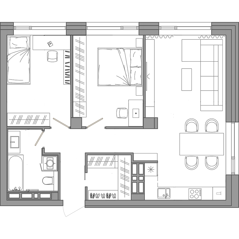 2-комнатная, 71.7 м², № 28 в Сады Маковского
