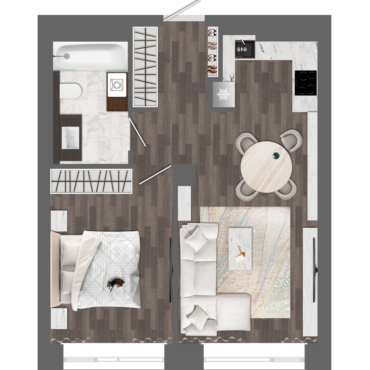 1-комнатная, 46.4 м², № 1 в Сады Маковского