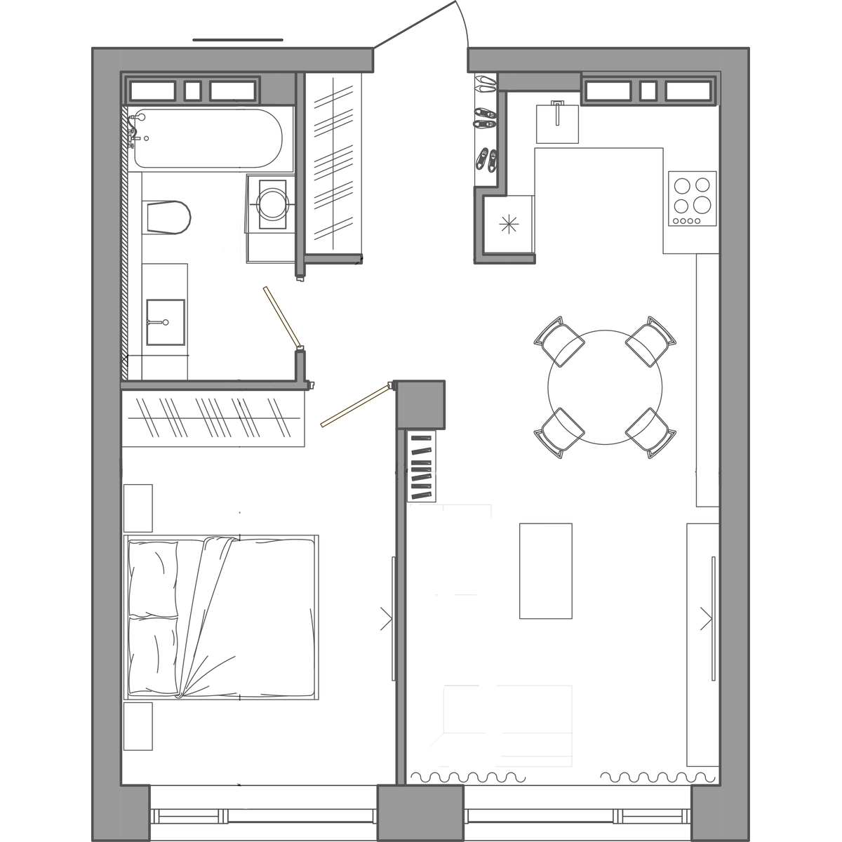 1-комнатная, 46.4 м², № 1 в Сады Маковского