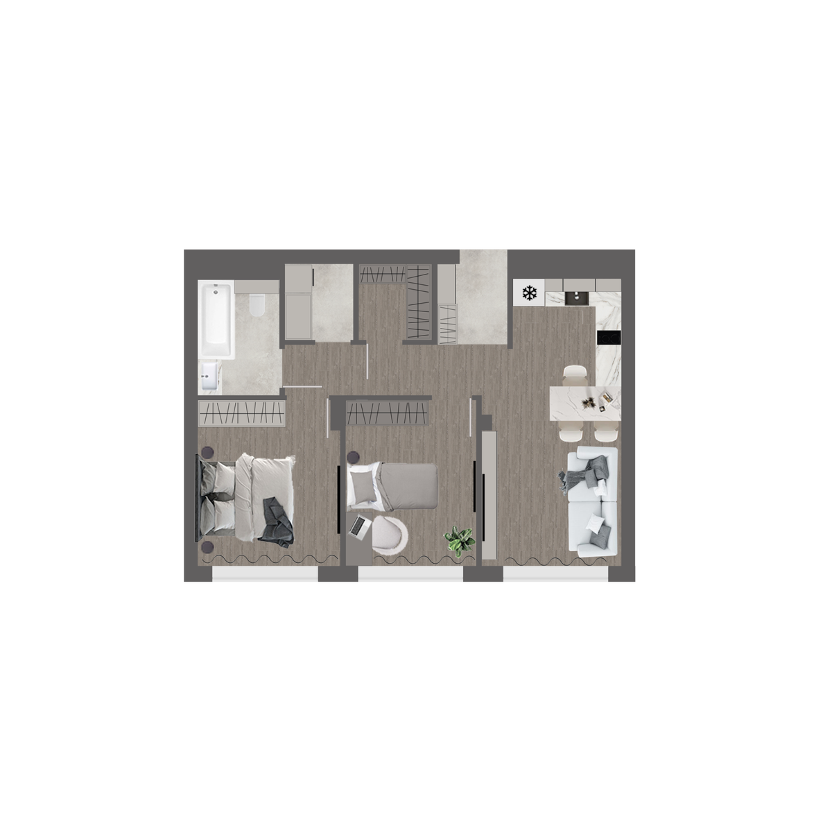 2-комнатная, 69.8 м², № 102 в Сады Маковского