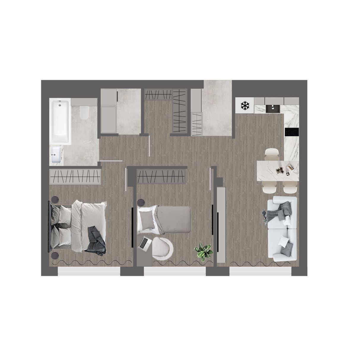 2-комнатная, 71 м², № 3 в Сады Маковского