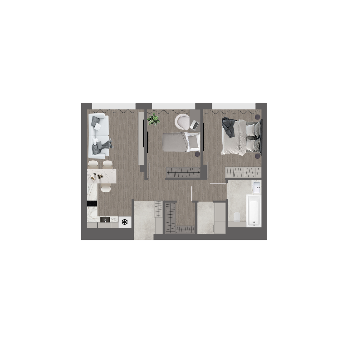 2-комнатная, 69.8 м², № 106 в Сады Маковского