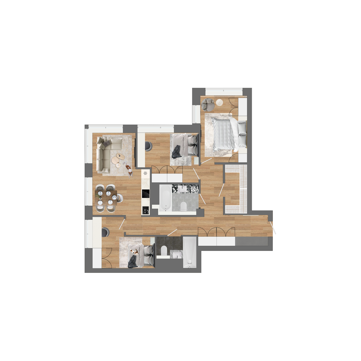 3-комнатная, 90.7 м², № 234 в Сады Маковского