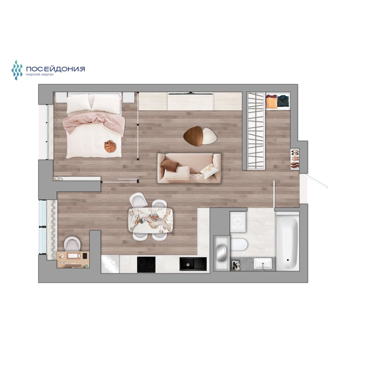 1-комнатная, 40.2 м², № 245 в Посейдония