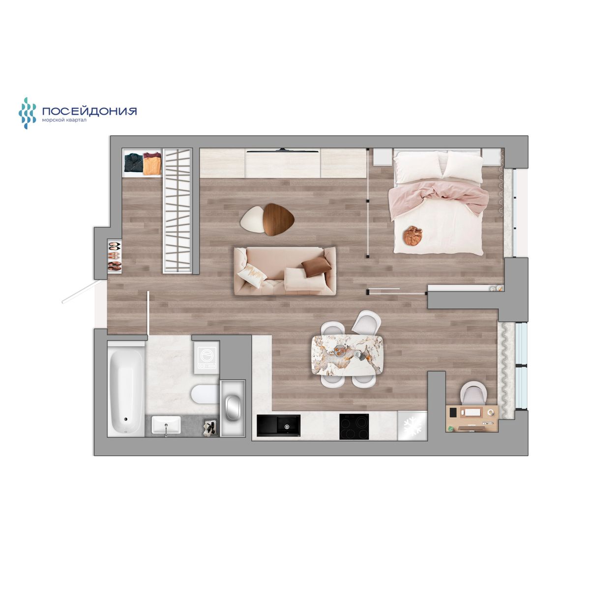 1-комнатная, 40.2 м², № 218 в Посейдония