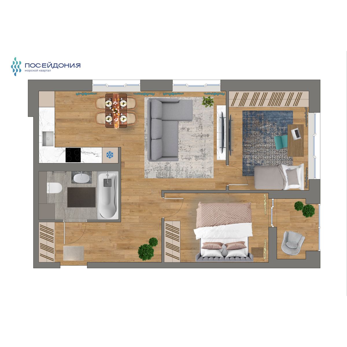 2-комнатная, 59.3 м², № 201 в Посейдония