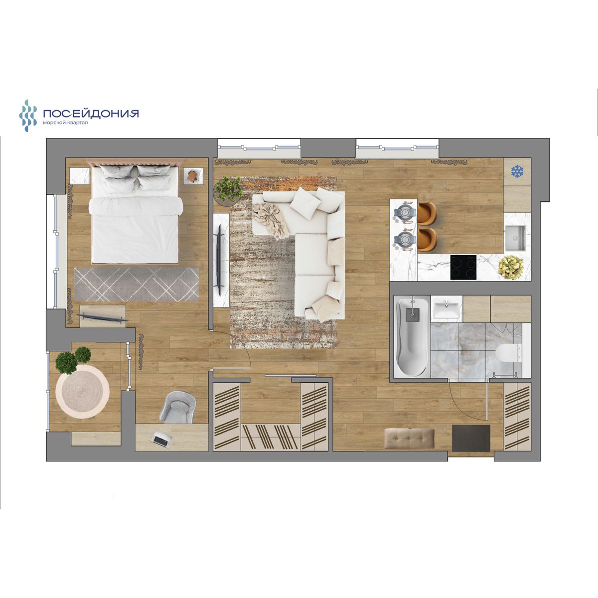 2-комнатная, 59.6 м², № 50 в Посейдония