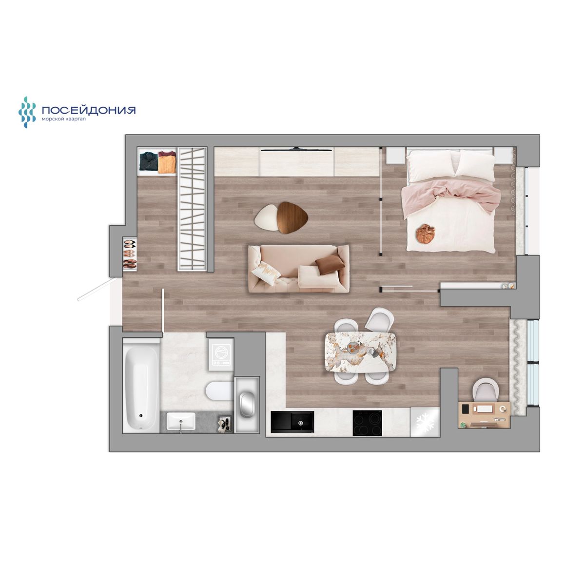 1-комнатная, 40.2 м², № 210 в Посейдония