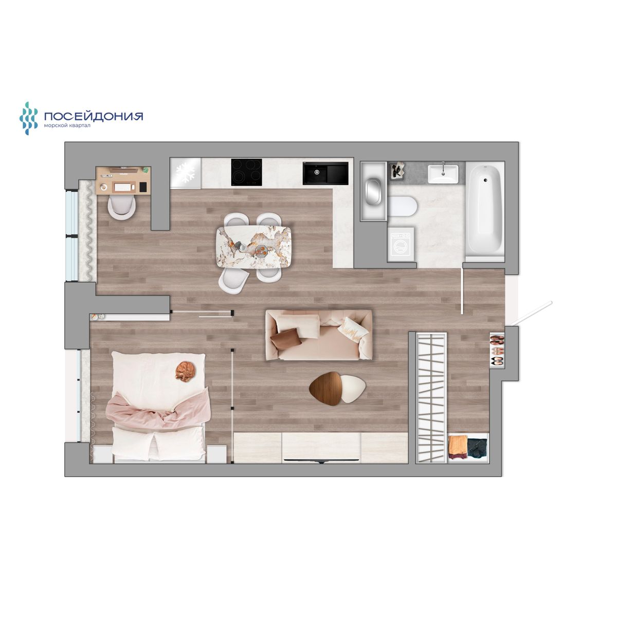1-комнатная, 41.13 м², № 118 в Посейдония