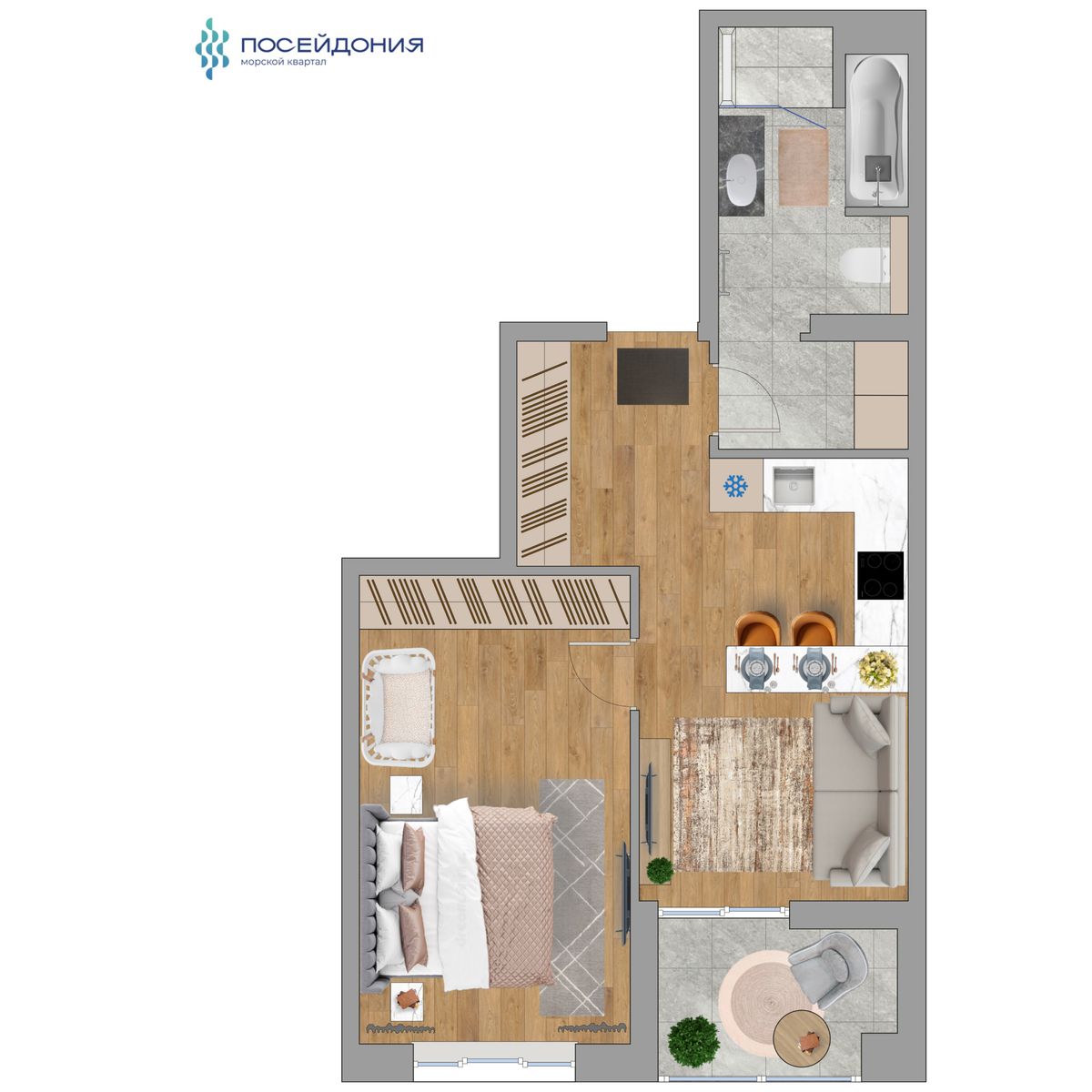 1-комнатная, 44.7 м², № 106 в Посейдония