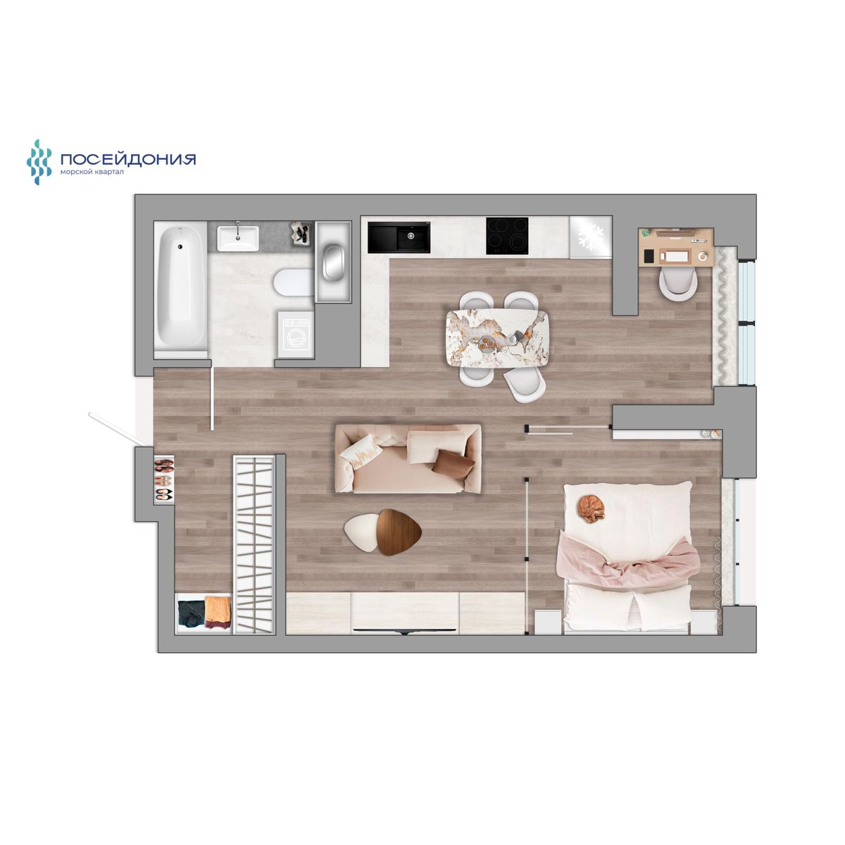 1-комнатная, 39.4 м², № 143 в Посейдония