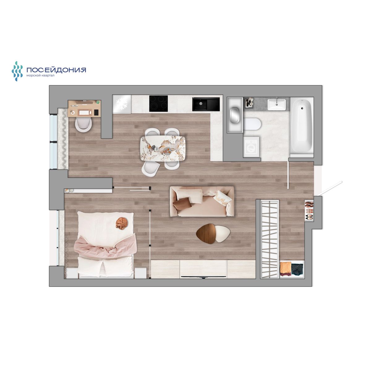 1-комнатная, 39.6 м², № 214 в Посейдония
