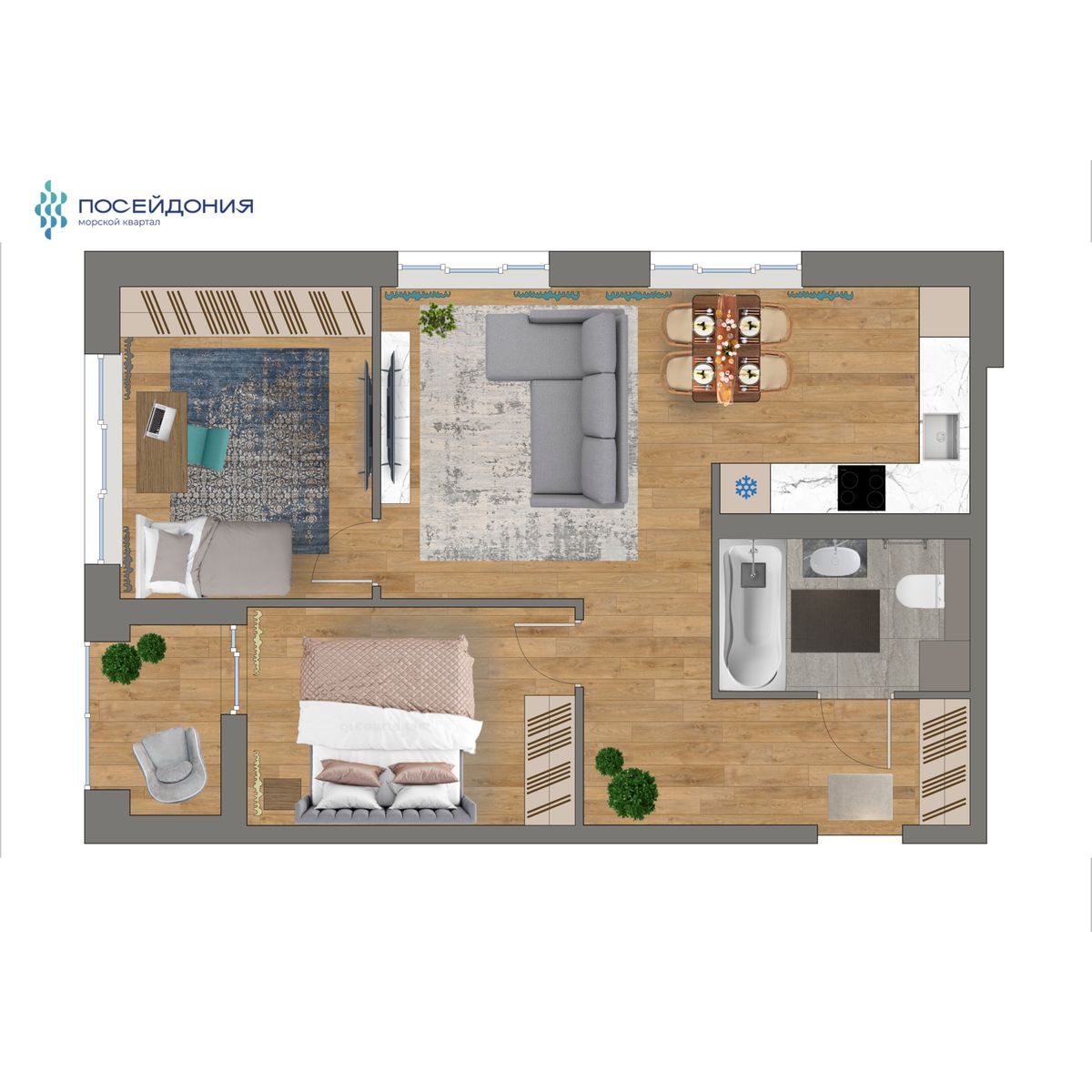 2-комнатная, 59.4 м², № 200 в Посейдония