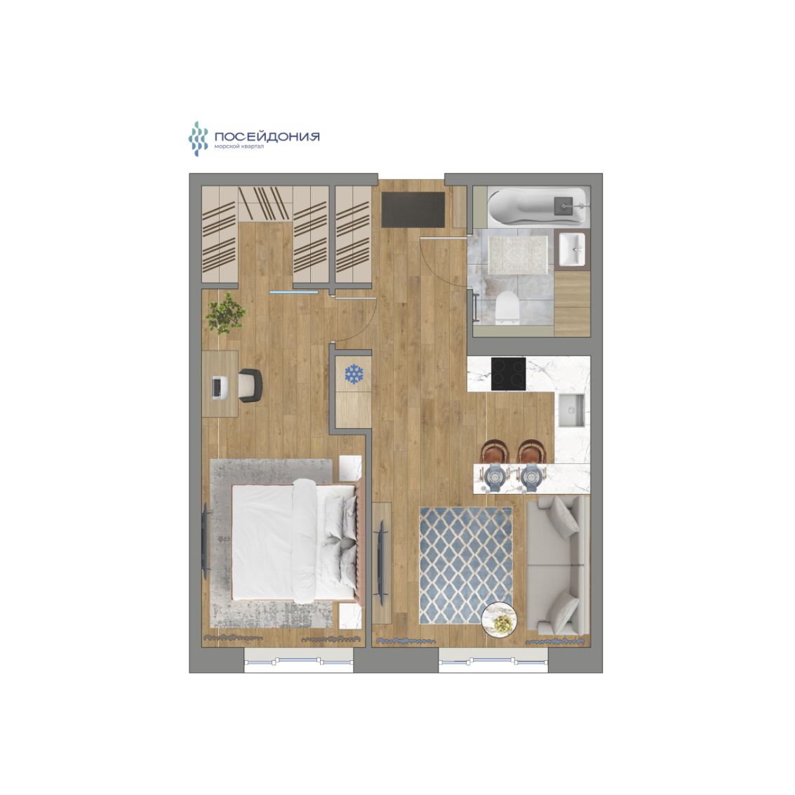 1-комнатная, 47.9 м², № 59 в Посейдония