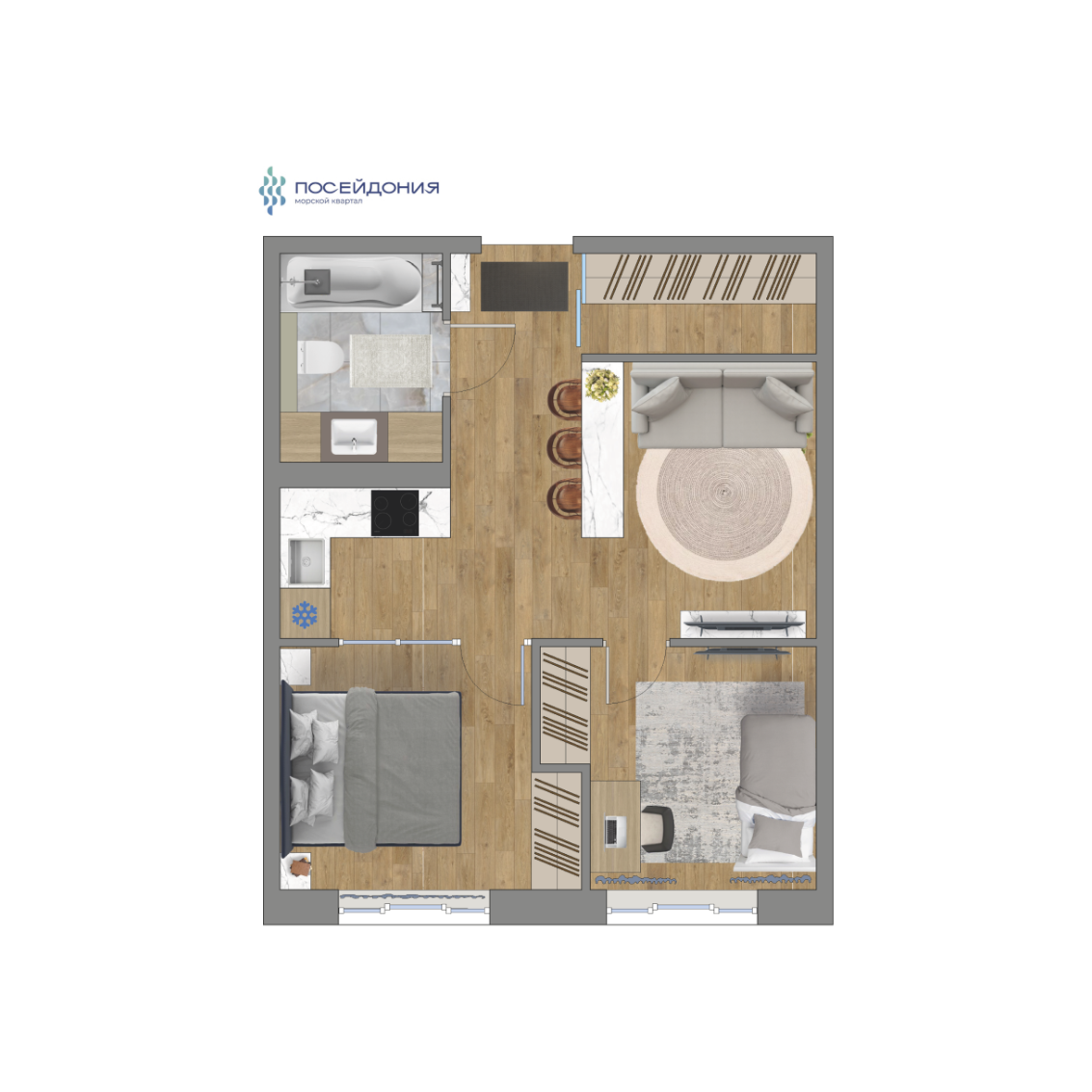 1-комнатная, 48 м², № 7 в Посейдония