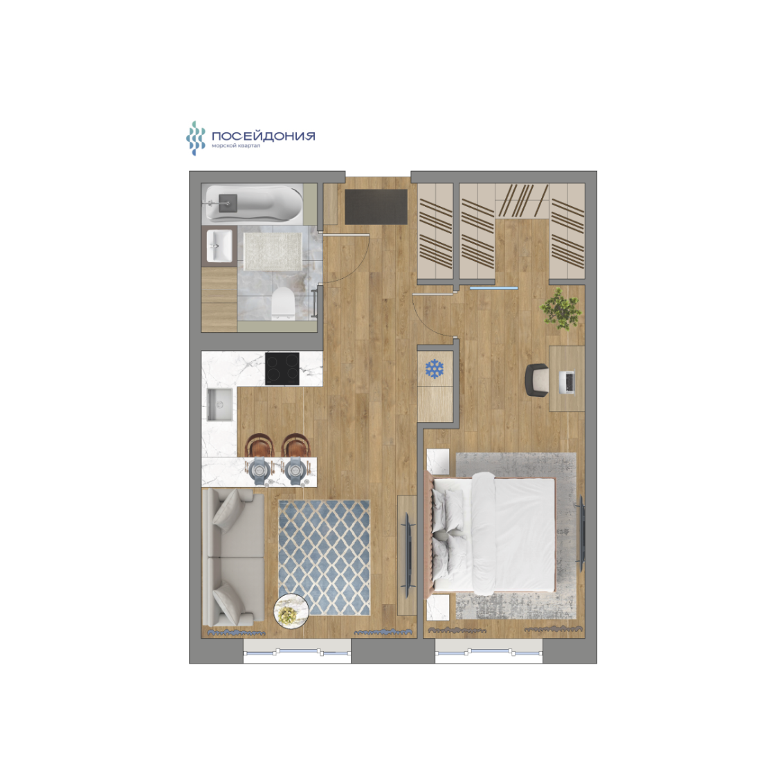 1-комнатная, 48 м², № 13 в Посейдония