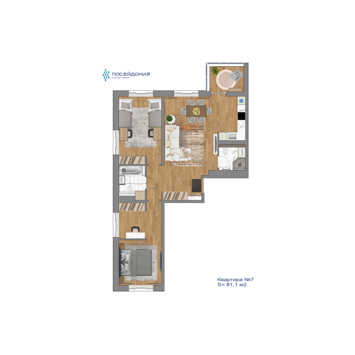 2-комнатная, 79 м², № 45 в Посейдония