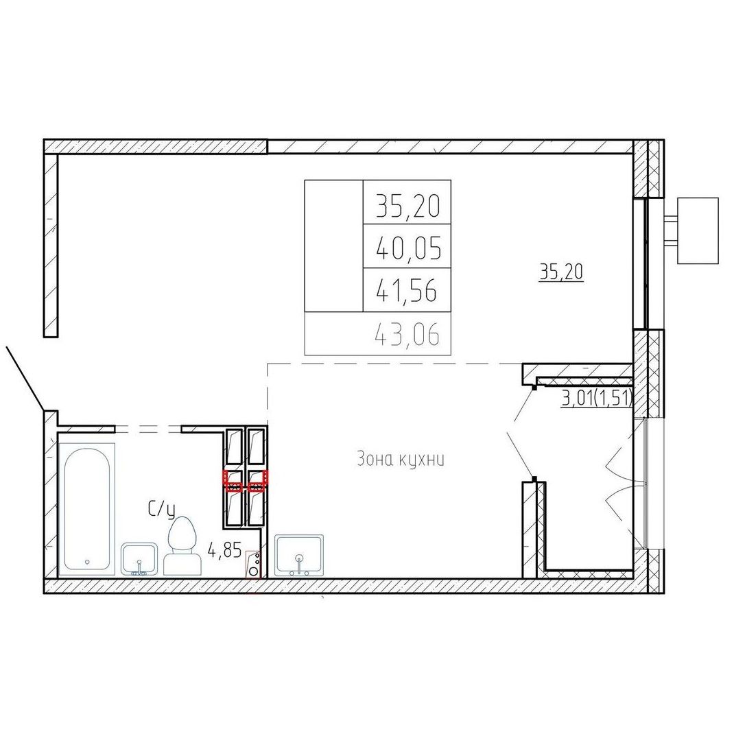 1-комнатная, 40 м², № 142 в Посейдония