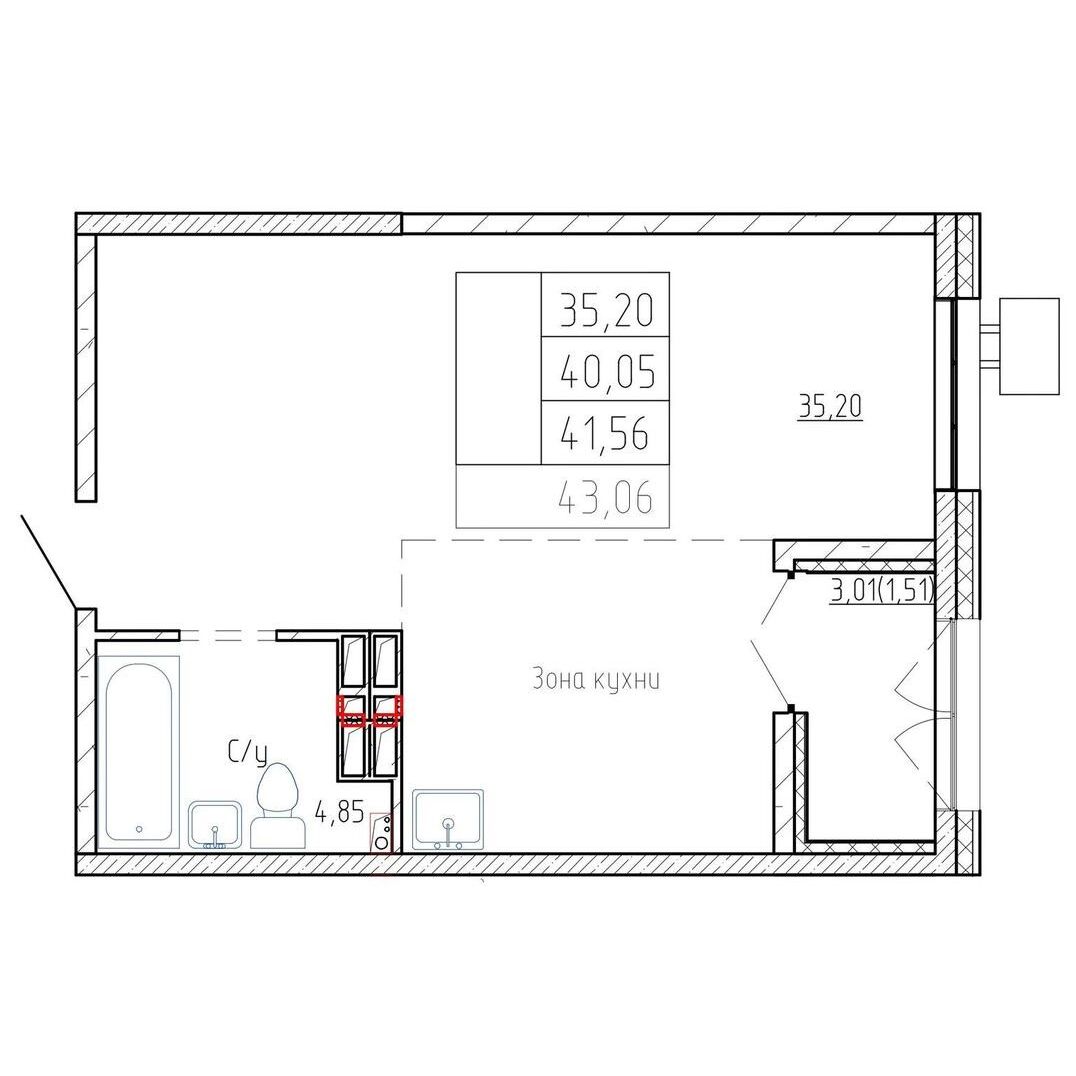 1-комнатная, 40 м², № 172 в Посейдония