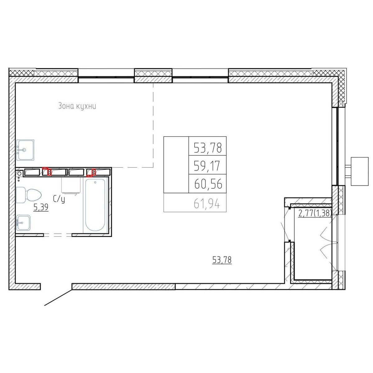 2-комнатная, 59.4 м², № 181 в Посейдония