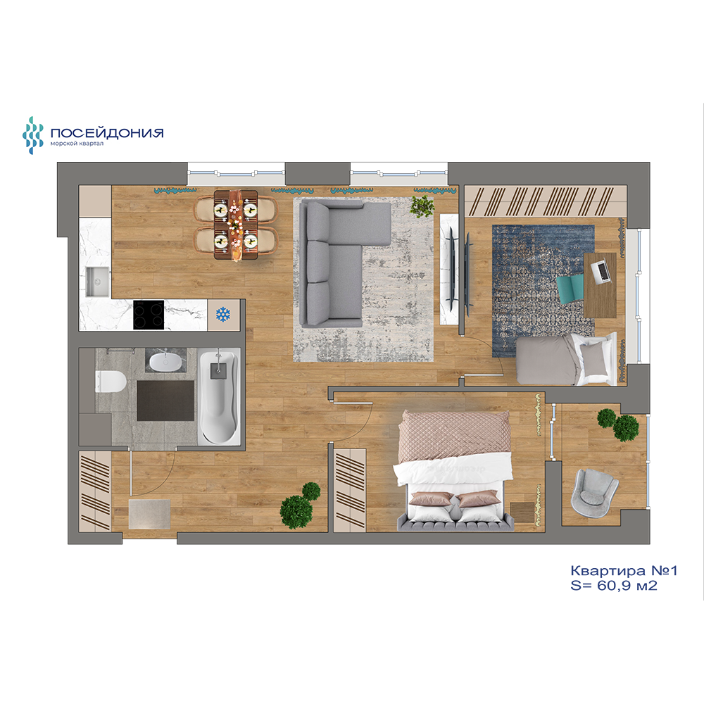 2-комнатная, 59.3 м², № 71 в Посейдония