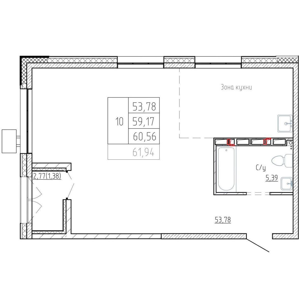 2-комнатная, 59.2 м², № 188 в Посейдония