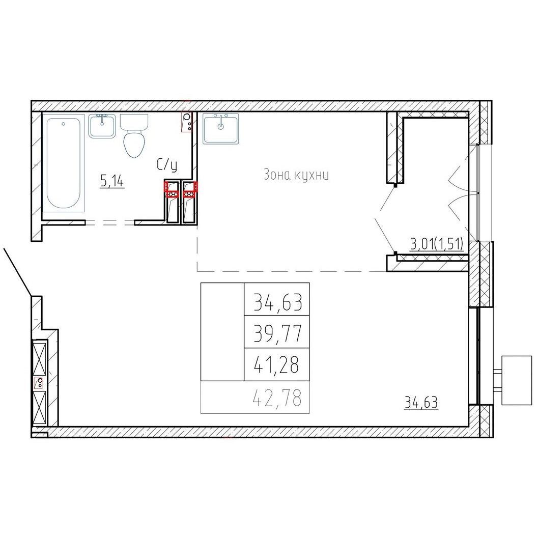 1-комнатная, 39.3 м², № 73 в Посейдония