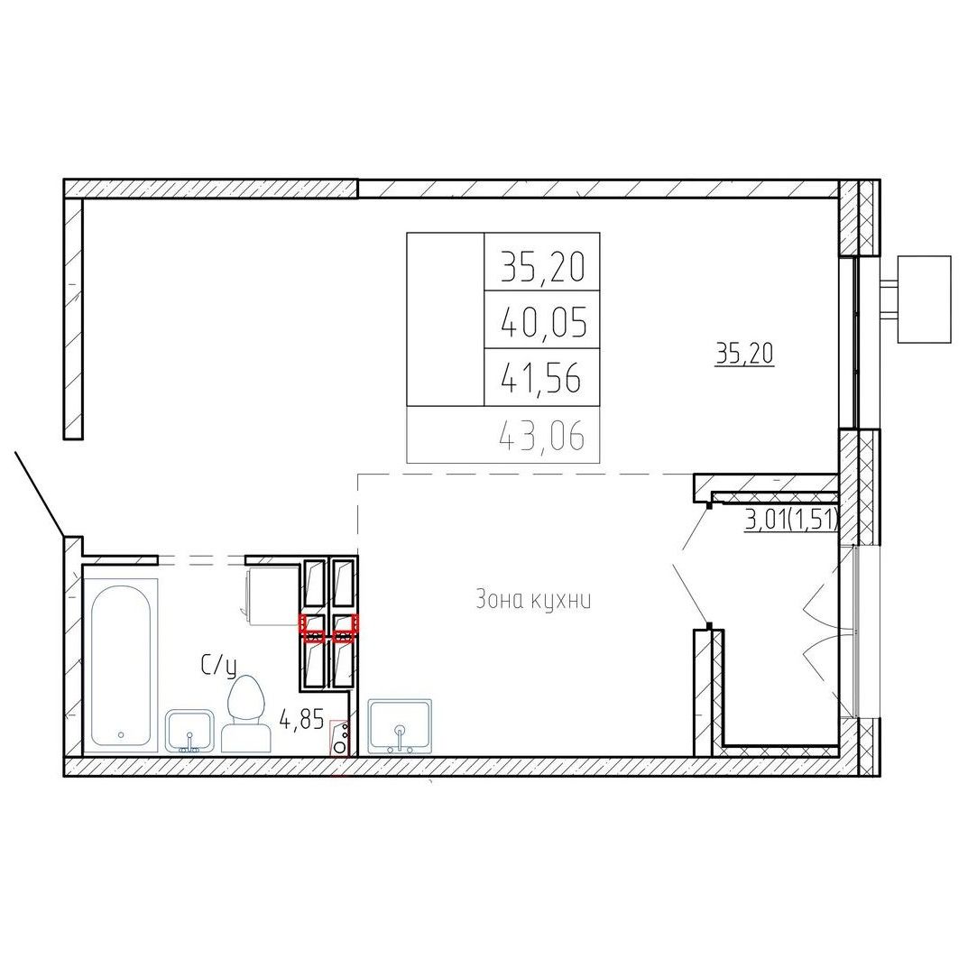 1-комнатная, 39.8 м², № 182 в Посейдония