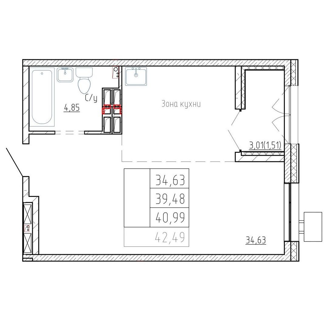 1-комнатная, 39.6 м², № 53 в Посейдония