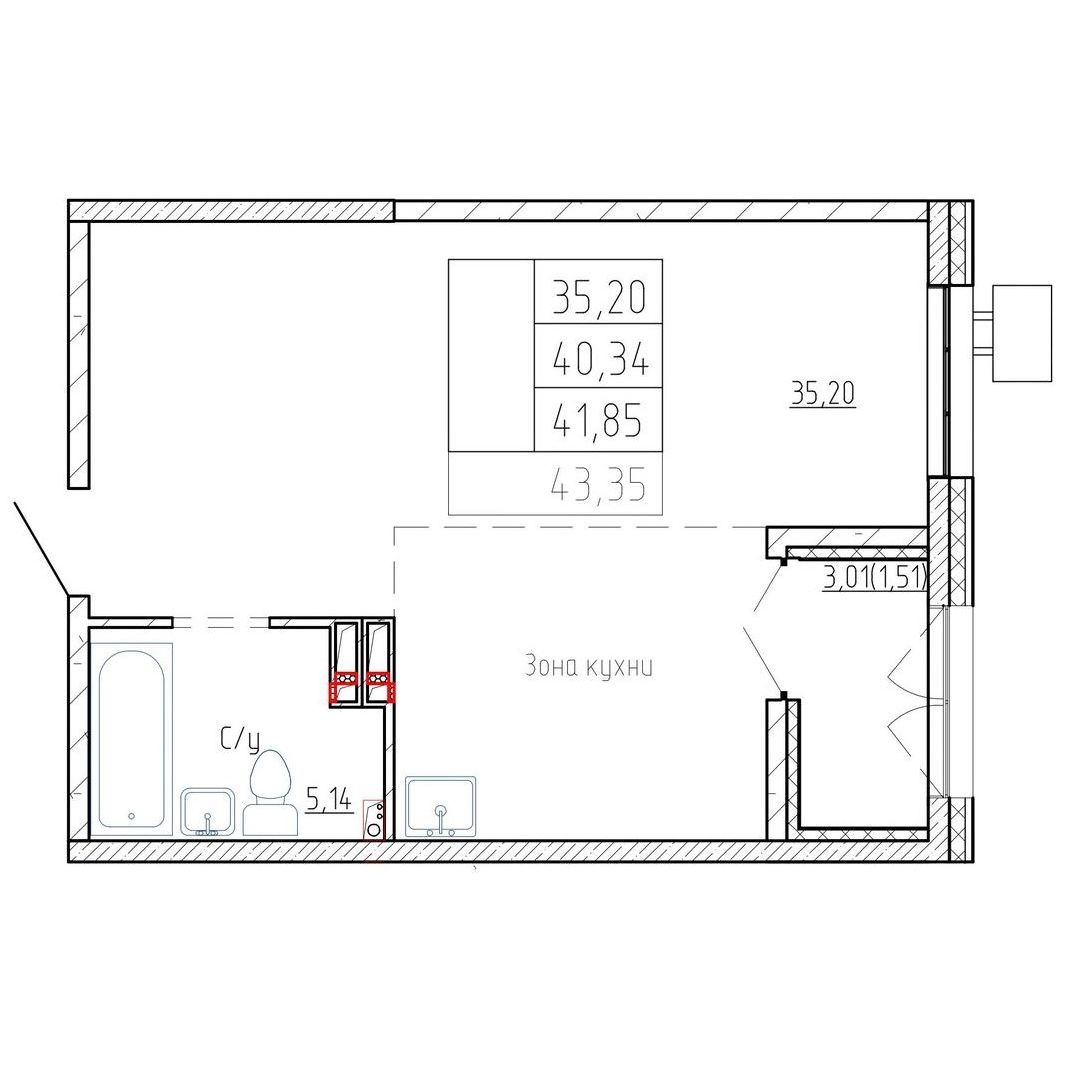 1-комнатная, 40.1 м², № 72 в Посейдония