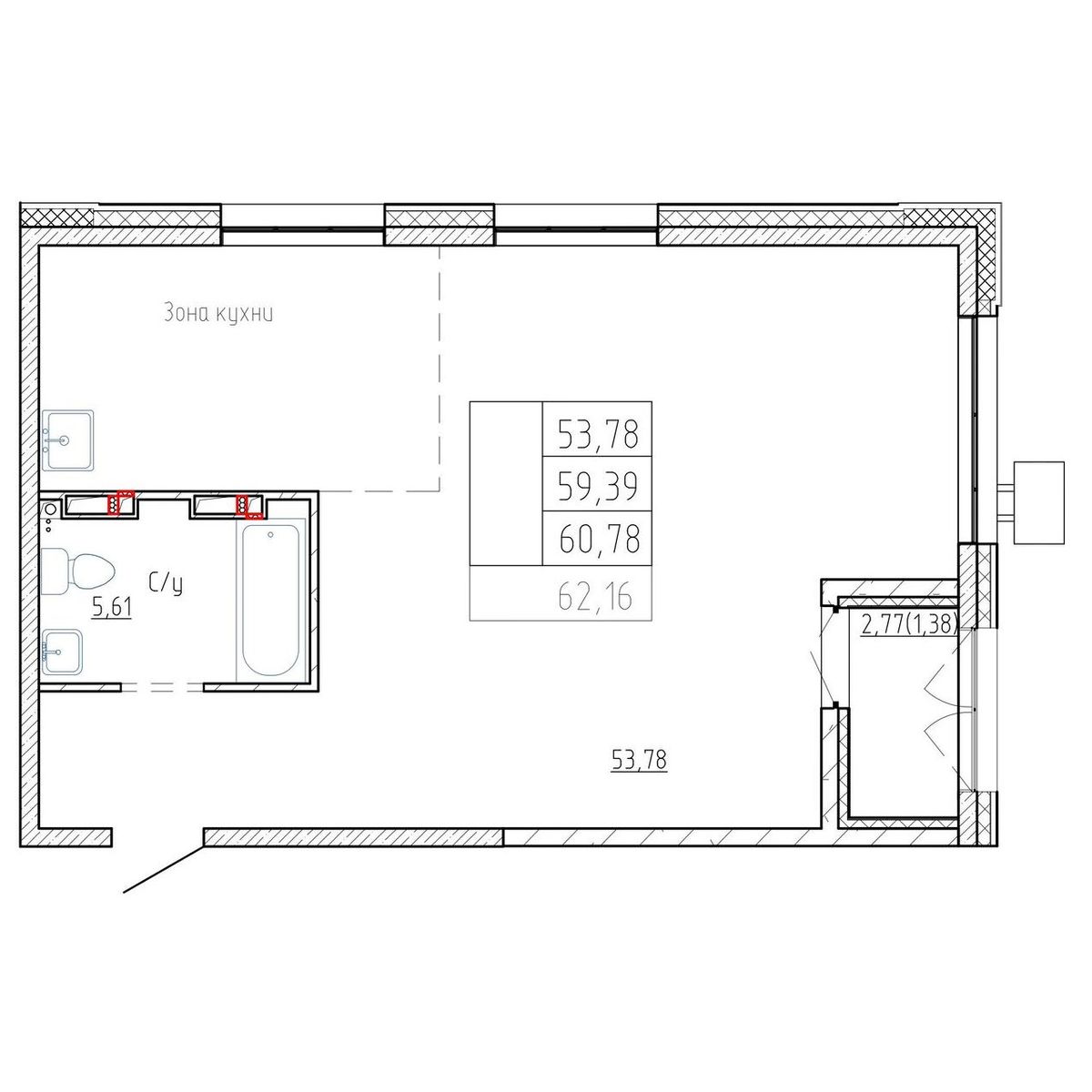2-комнатная, 59.3 м², № 71 в Посейдония