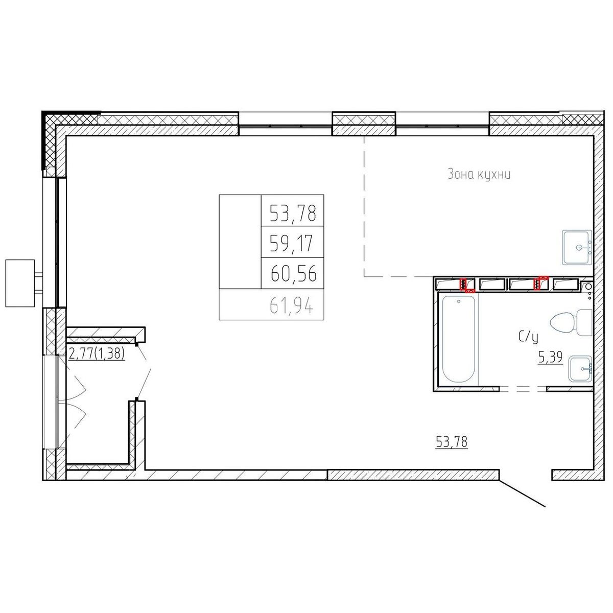 2-комнатная, 59.3 м², № 180 в Посейдония