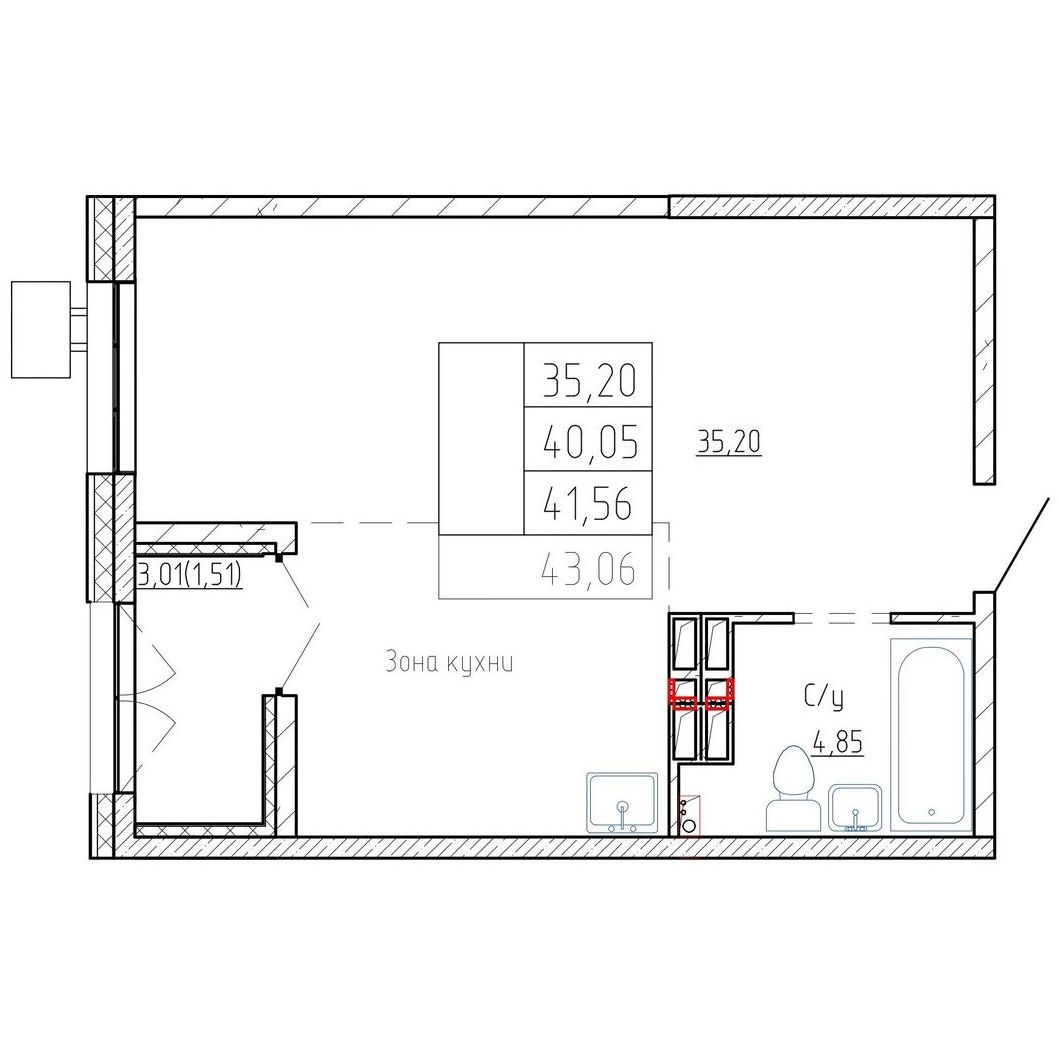 1-комнатная, 39.9 м², № 69 в Посейдония
