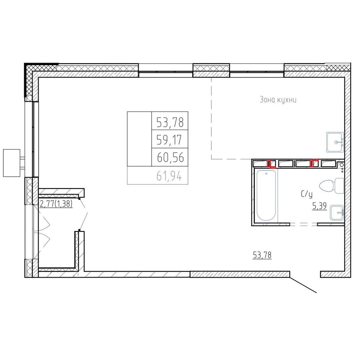2-комнатная, 59.1 м², № 160 в Посейдония