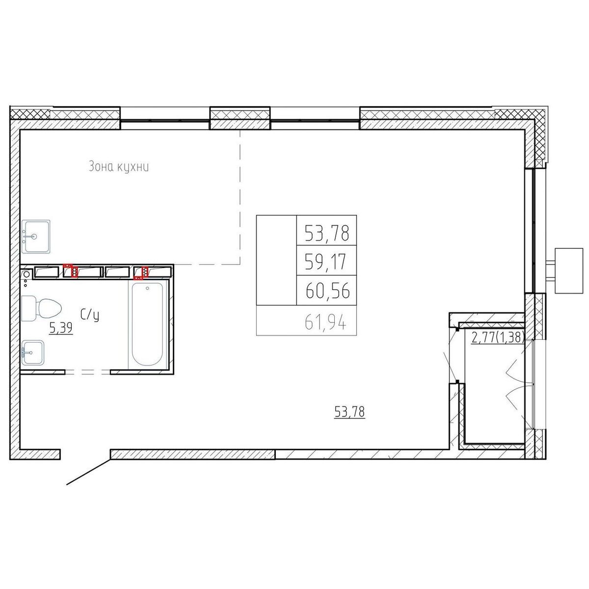 2-комнатная, 59 м², № 161 в Посейдония