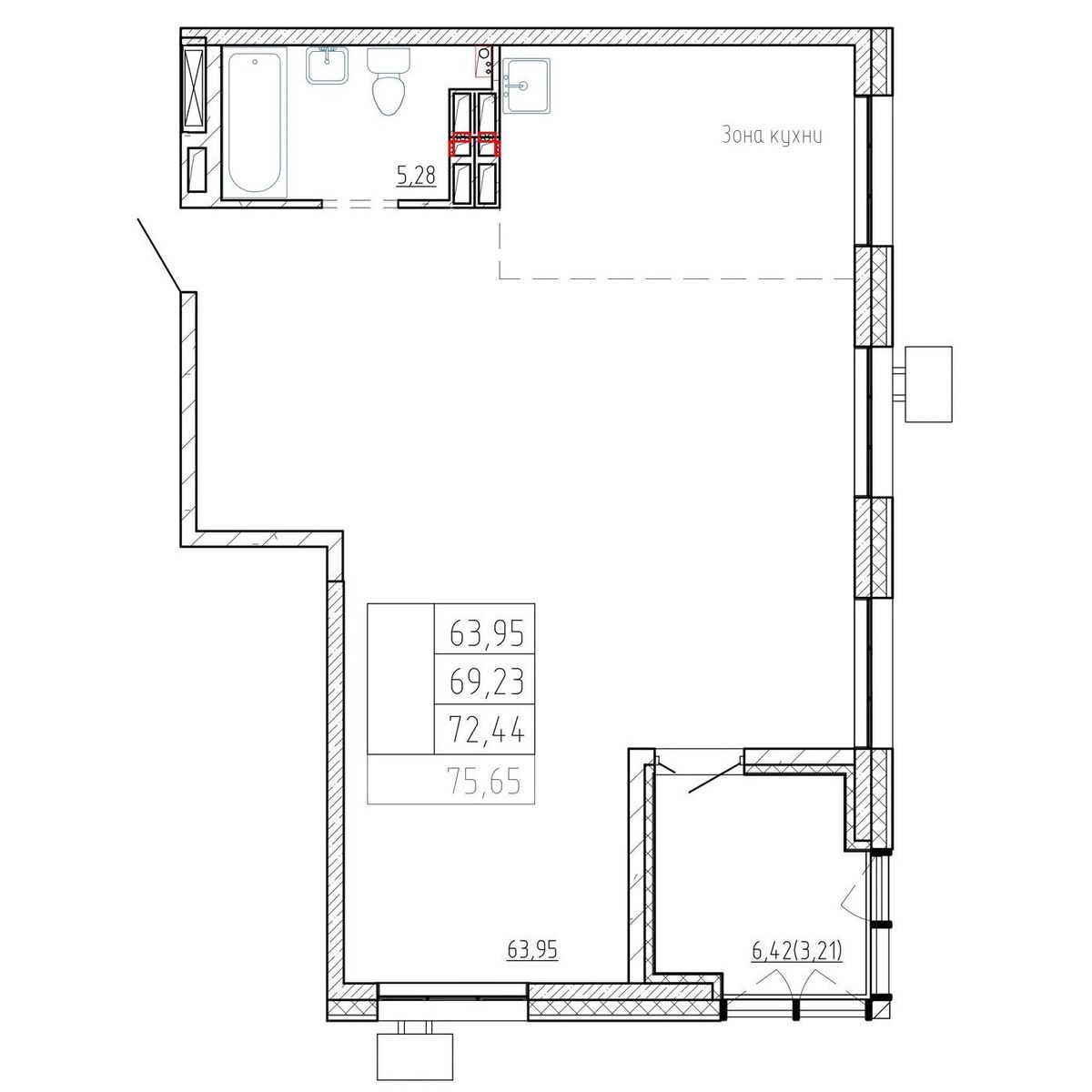 3-комнатная, 69.3 м², № 4 в Посейдония