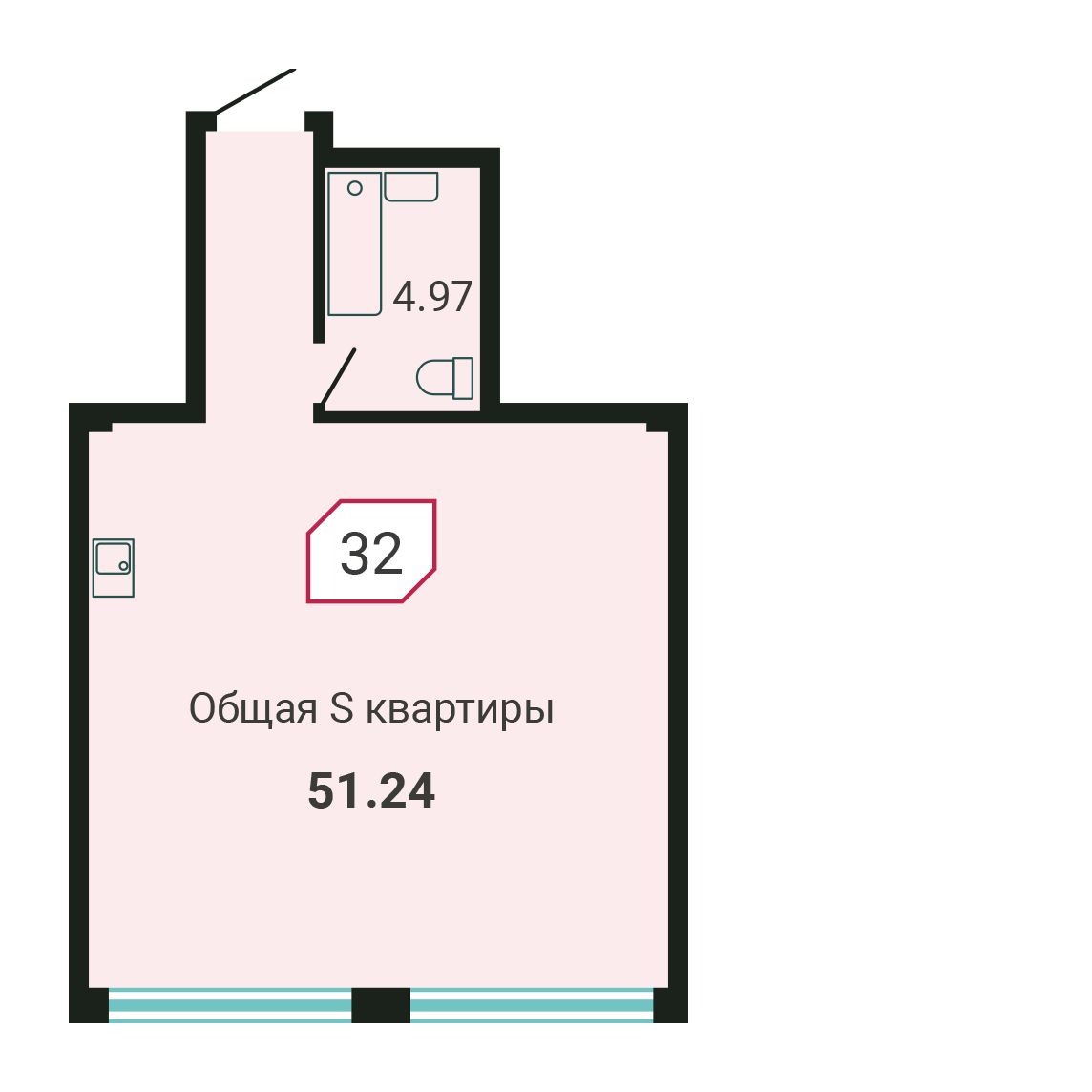 2-комнатная, 73.8 м², № 32 в Четыре Горизонта