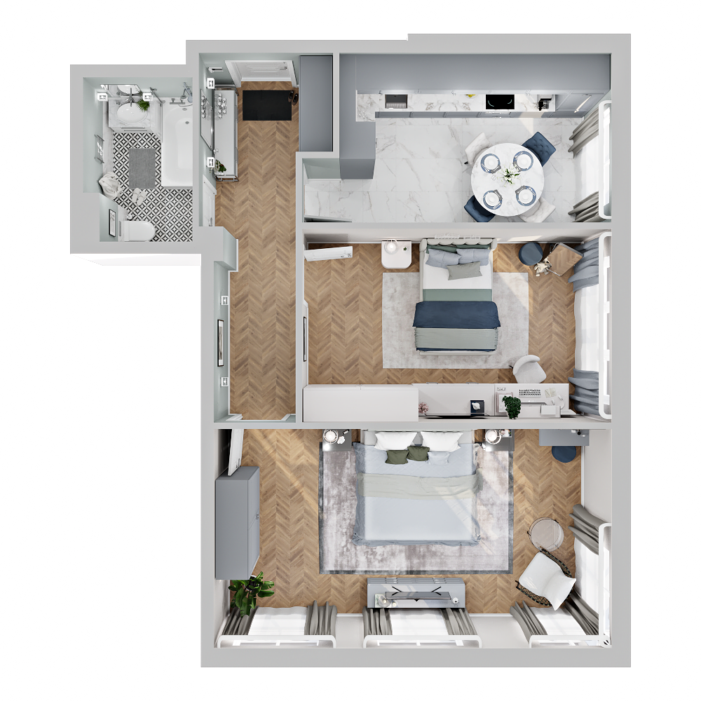 2-комнатная, 68.3 м², № 1 в Четыре Горизонта