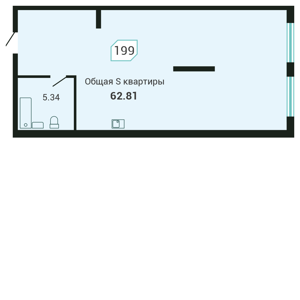 1-комнатная, 62.7 м², № 199 в Четыре Горизонта