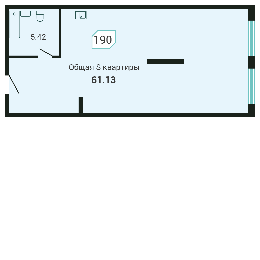 1-комнатная, 61 м², № 190 в Четыре Горизонта