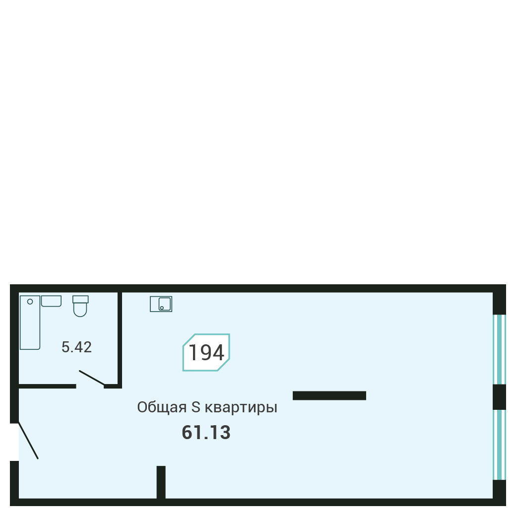 1-комнатная, 61.1 м², № 194 в Четыре Горизонта