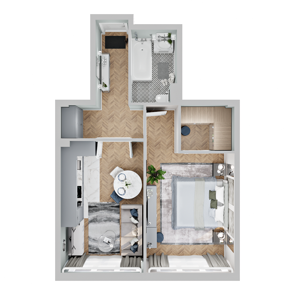 1-комнатная, 50.6 м², № 36 в Четыре Горизонта