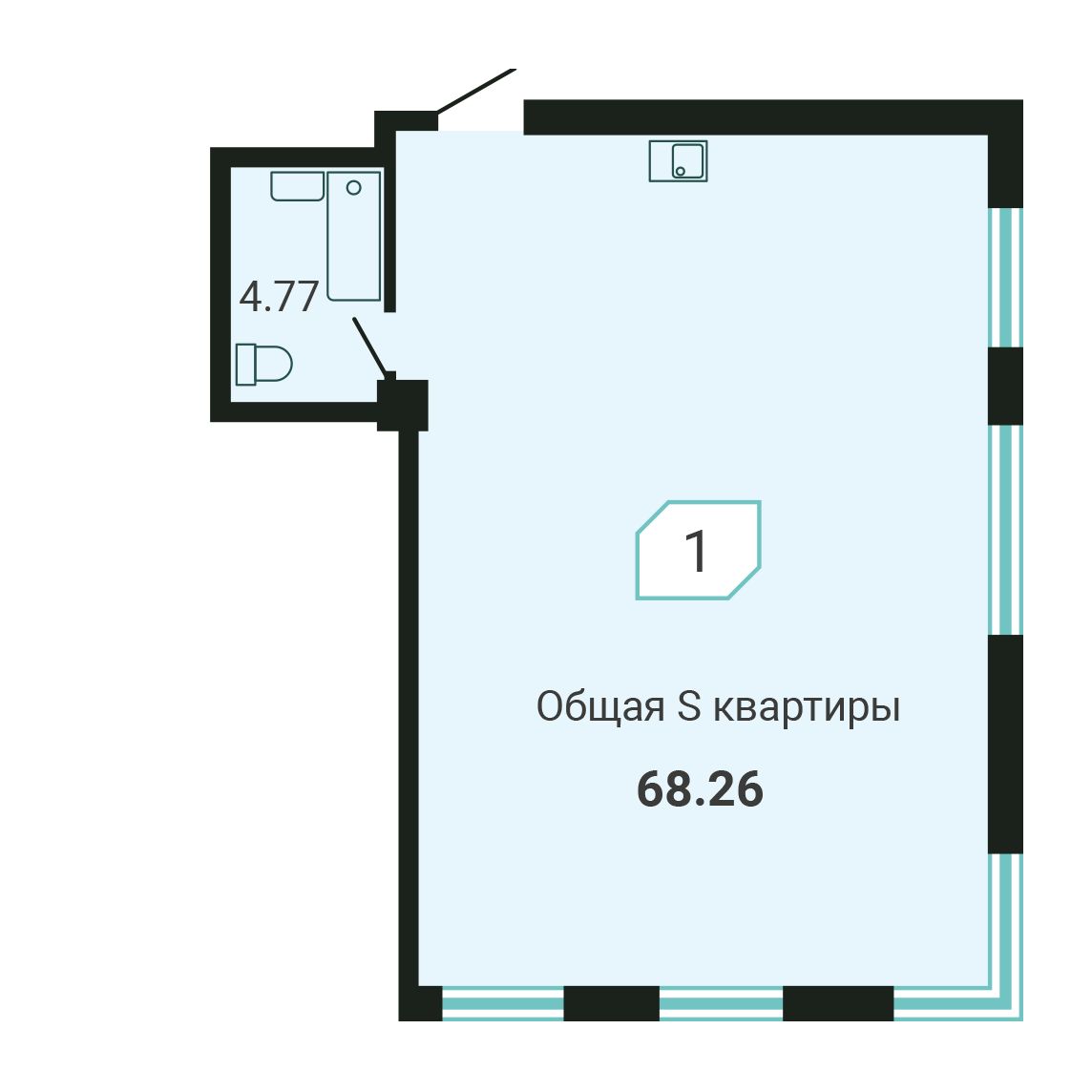 2-комнатная, 68.3 м², № 1 в Четыре Горизонта