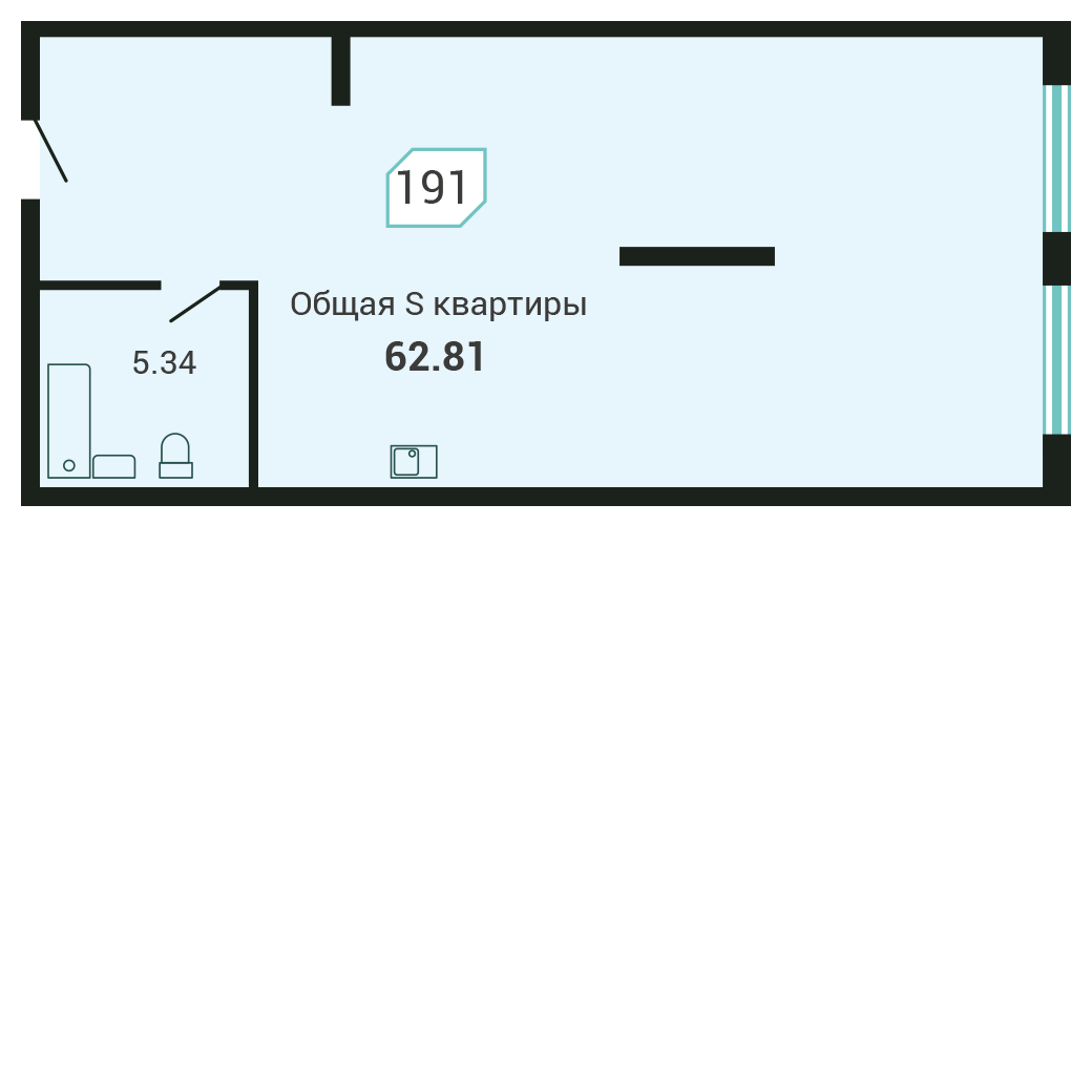 1-комнатная, 62.6 м², № 191 в Четыре Горизонта