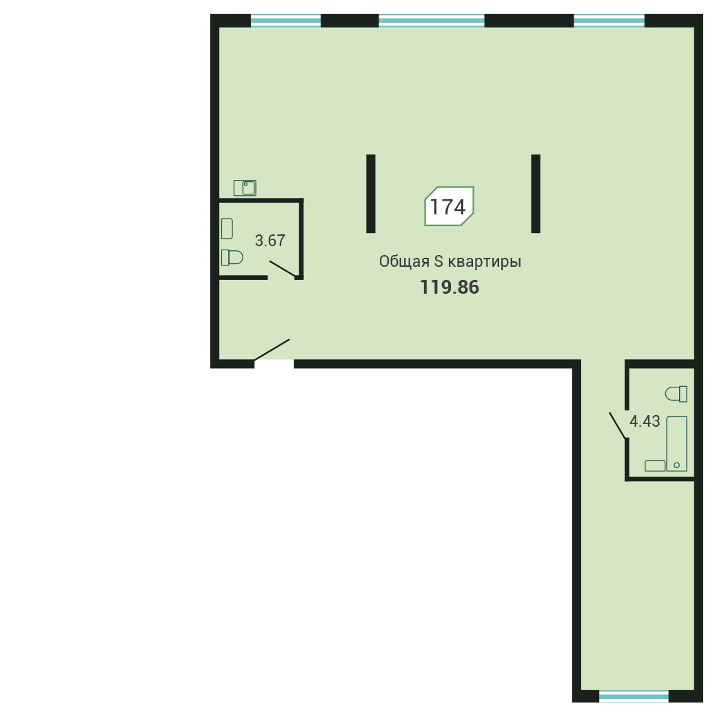 4-комнатная, 119 м², № 174 в Четыре Горизонта