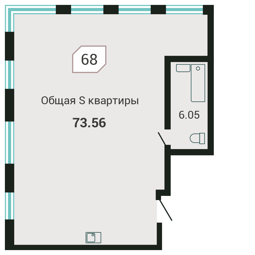 2-комнатная, 73.3 м², № 68 в Четыре Горизонта