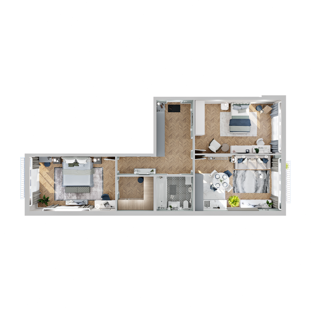 3-комнатная, 90.8 м², № 89 в Четыре Горизонта